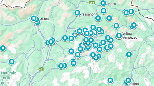 Map with numerous blue markers distributed across a geographical area